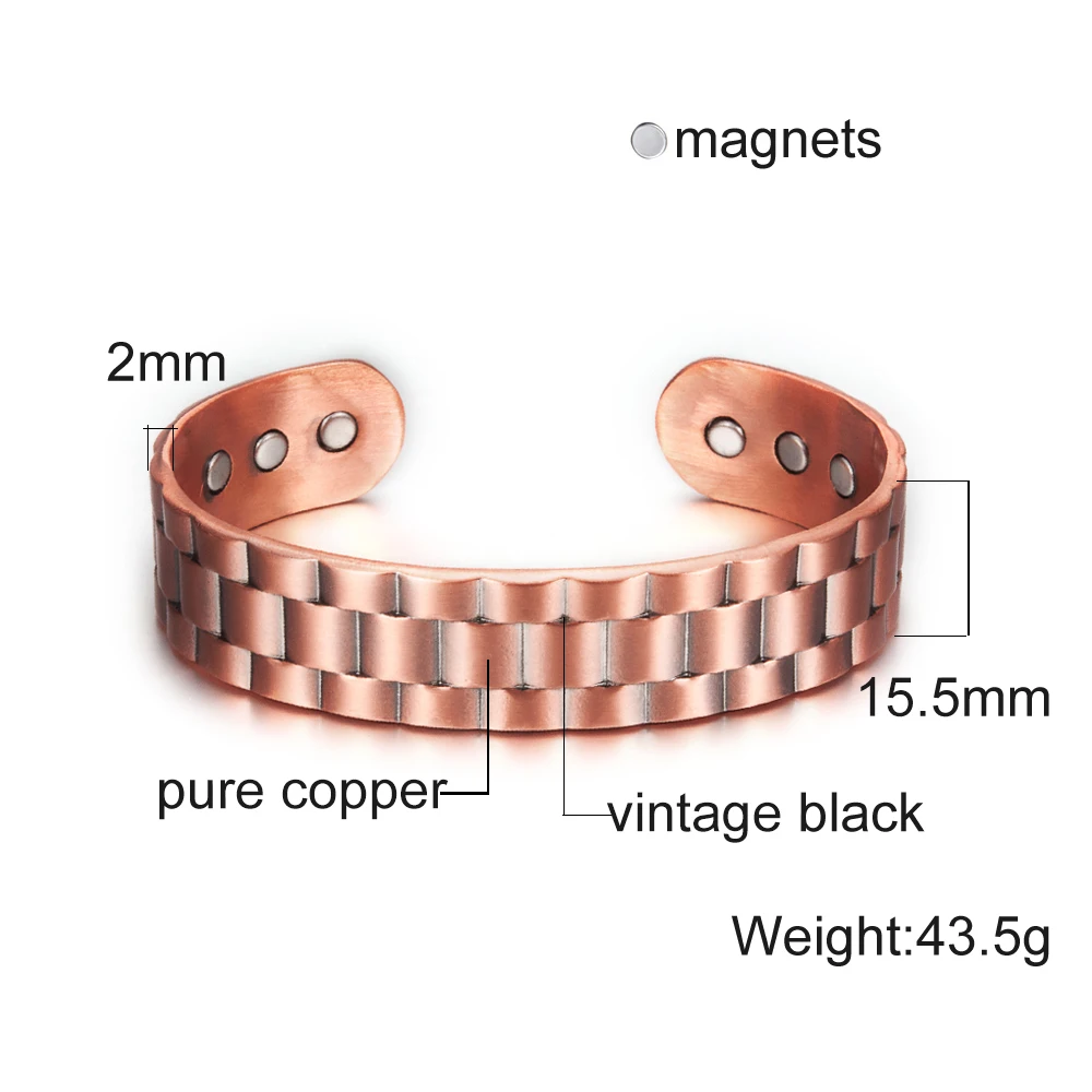 Vinterly Pure Copper Magnetic Bracelets for Men Women Adjustable 15.5mm Wide Cuff Bangles Vintage Health Energy Magnet Jewelry 5