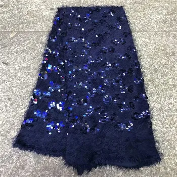

5 Yards per lot french lace fabric with sequins good quality lace fabric african blue mesh lace fabric for party HJ1525-1