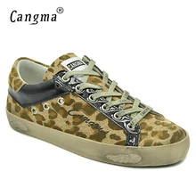 CANGMA последние обувь для женщин с леопардовым принтом корова Замшевые туфли на плоской подошве Лакированная кожа Спортивная обувь дышащие женские Желтый повседневная обувь