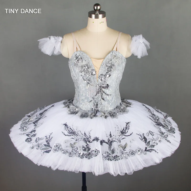 Silver Grey and White Professional Ballet Dance Costumes Solo Dance