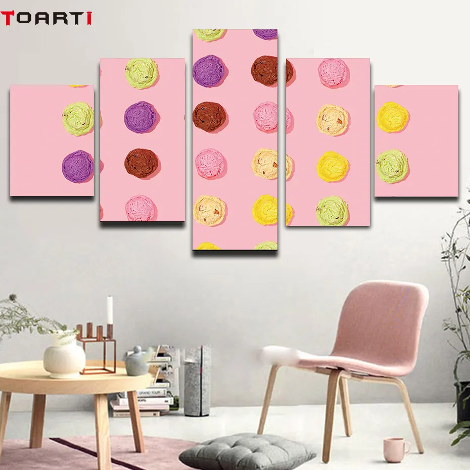 

Ice cream pink poster and print 5 pieces wall painting modern picture modular home decor artwork mural chart living room decor