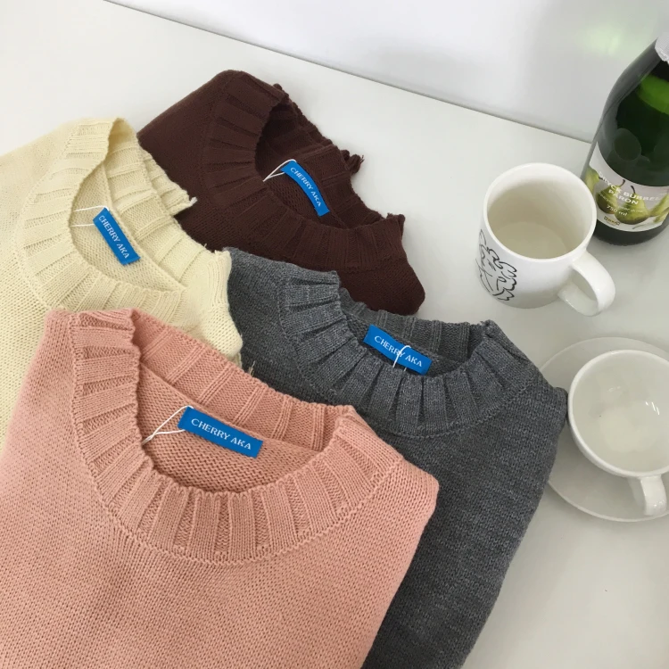 Осень 2019, новинка, женские пуловеры, свитер с круглым вырезом, длинный рукав свободного кроя, Корейский простой Модный повседневный стиль