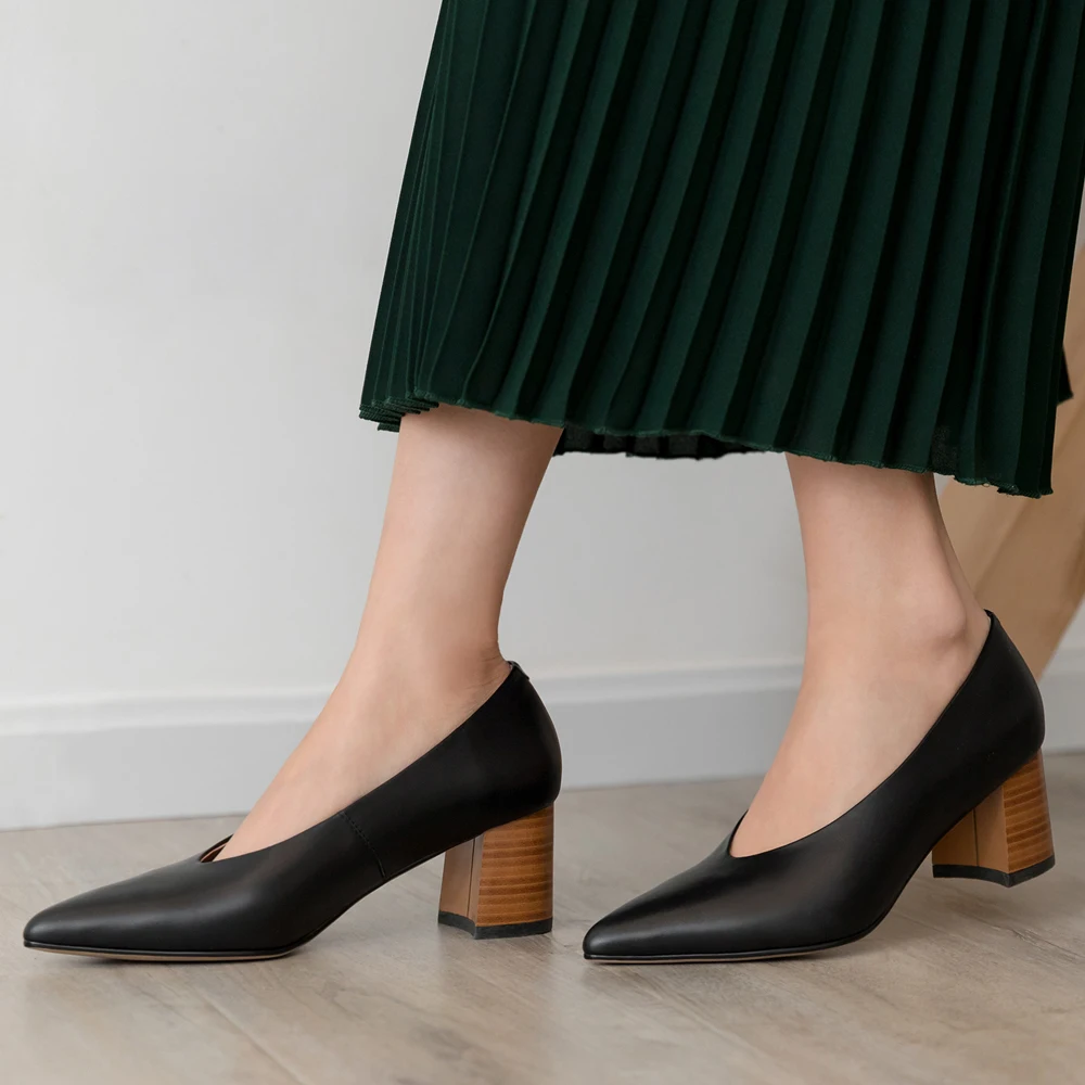 ANNYMOLI/женская перчатка; Туфли-лодочки на Высоком толстом каблуке из натуральной кожи; офисные женские туфли с острым носком; Цвет белый; размеры 34-39