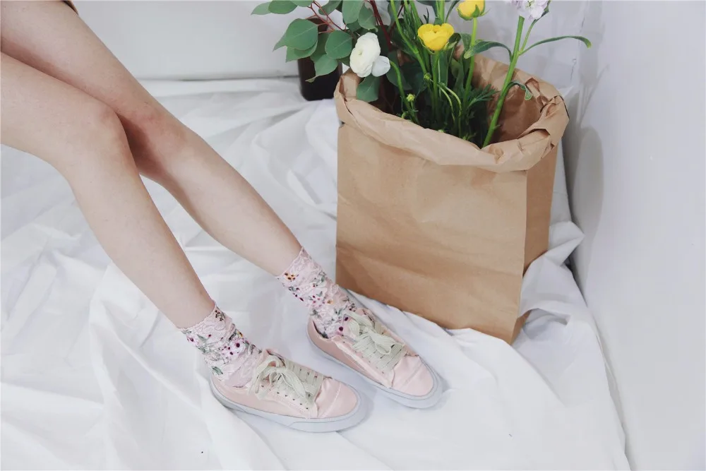 Новое поступление, винтажные короткие носки с цветочным принтом, Модные ажурные носки, уникальные популярные художественные носки