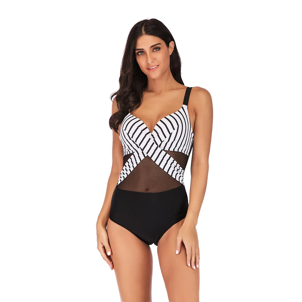

2019 new Omaa-Canada fertilizer size swimwear slim trim bikini mesh cross swimsuit