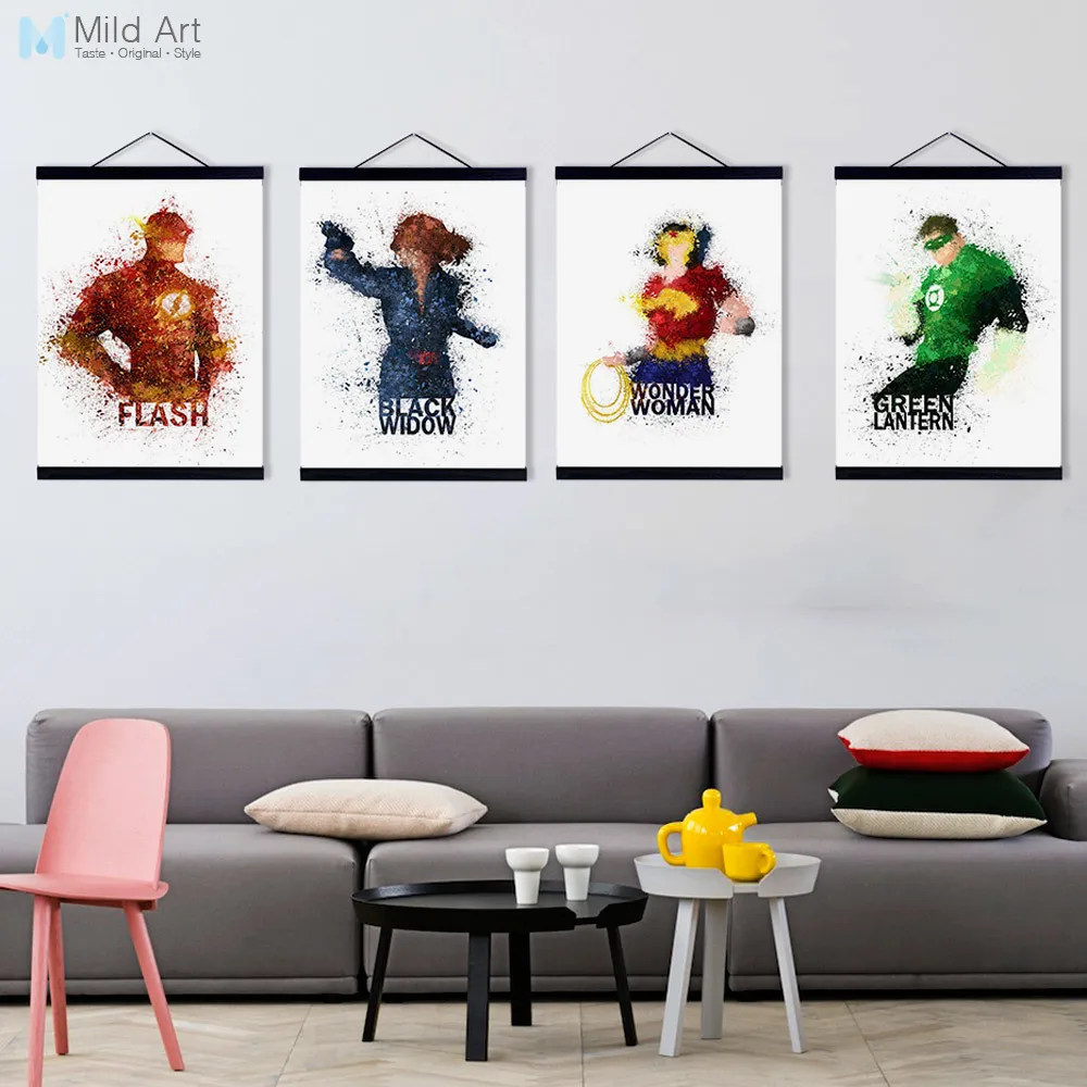 Superhero Movie Batman Ironman Spiderman Wooden Framed Canvas Painting