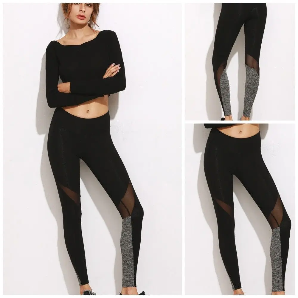 

Dancing Running Sports Wear For Women Gym Workout Leggings Mujer Mesh Stitching Elastic Quick Dry Pants