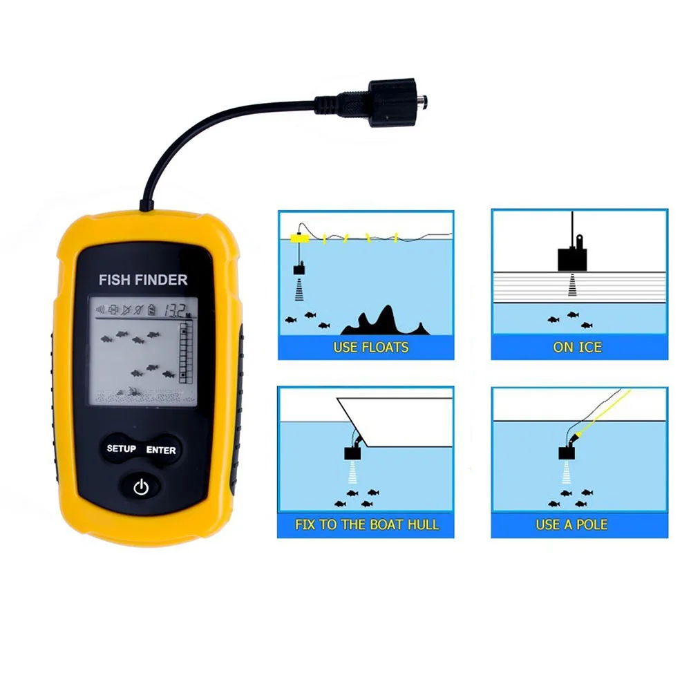 2018 المحمولة السمك مكتشف السونار أسلم عمق fishfinder إنذار 0.7-100 متر الصيد السونار مع عرض الانجليزية xnc