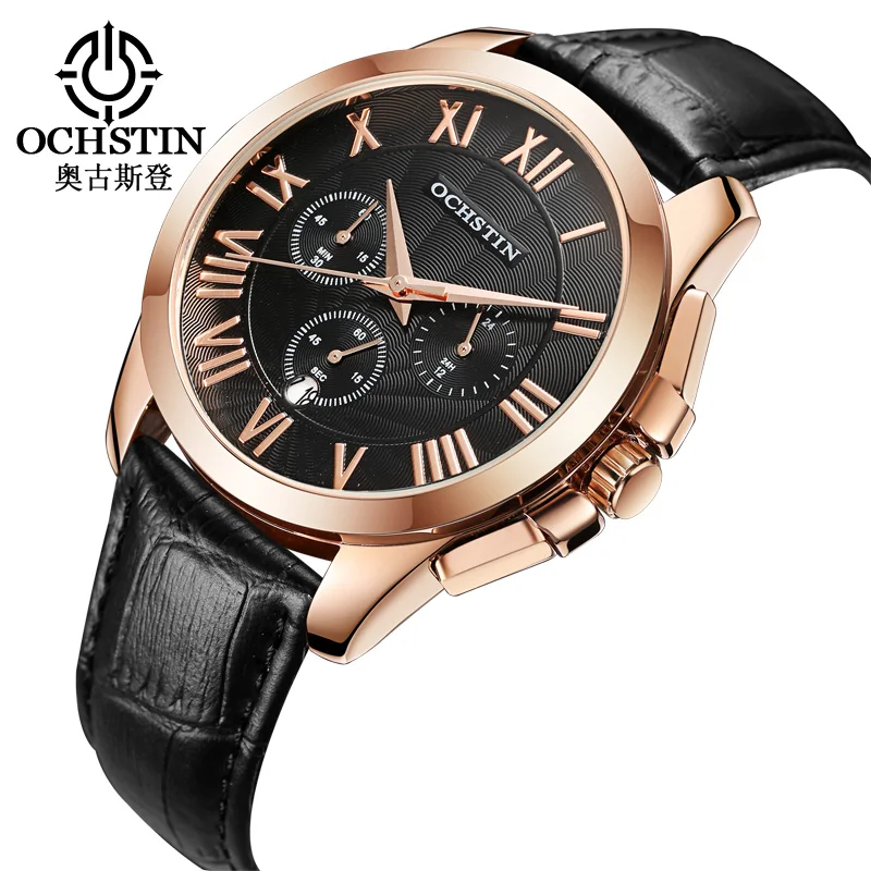 

OCHSTIN Rose Gold Top Brand Luxury Business Watch Men Fashion Casual Male Leather Wristwatches Quartz-Watch Relogio Masculino