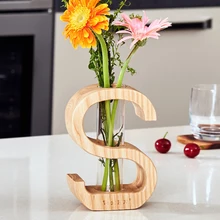 The Letter Woooden Flower Vase Acrylic Bottle Home Decoration Desktop Decorative Vase Wedding Party Decor Creative