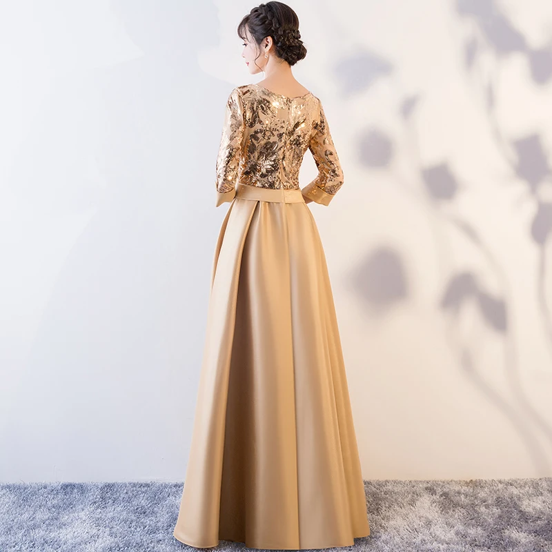 2019 New arrival satin Evening Dress Long Prom Party Dresses Sequin Evening Gown Formal Dress Women Elegant Robe De Soiree