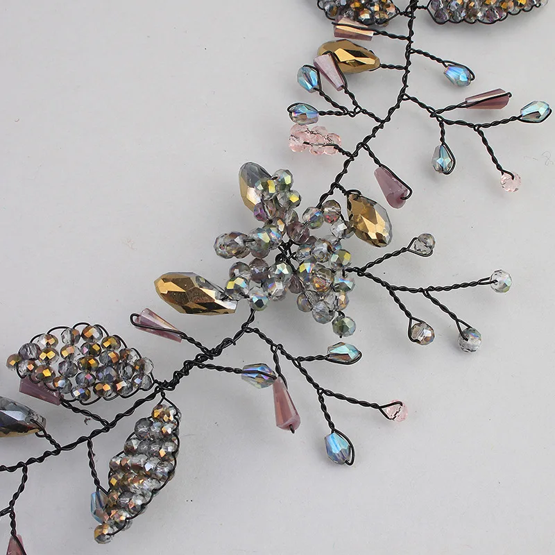 Cross - border hot seller small leaf bride hair band jelly color crystal bride headband European and American headwear hair acce