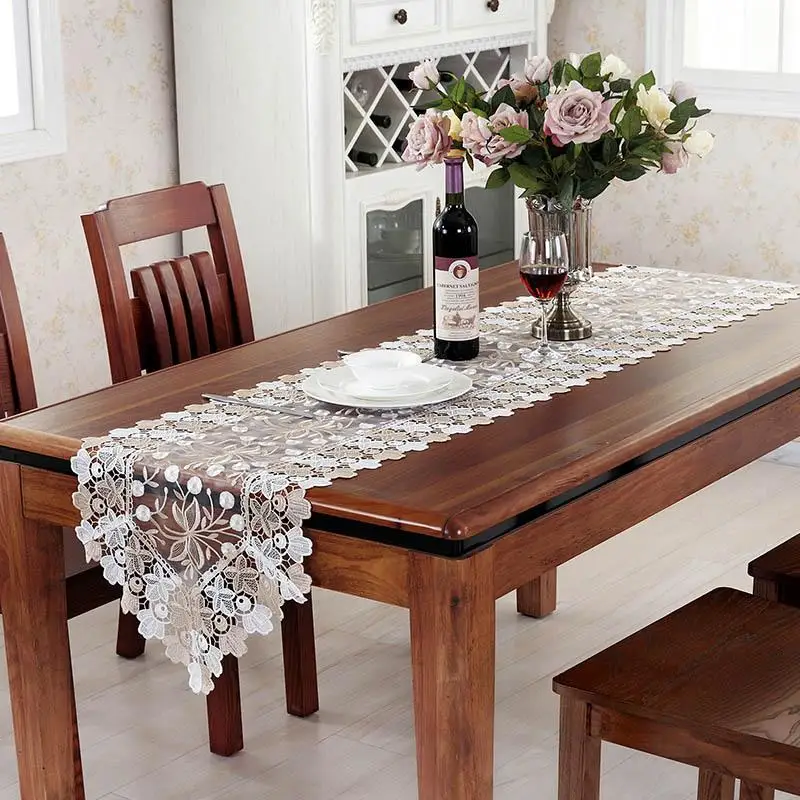 

Modern Table Runner Floral Embroidery Lace Table Flag Cloth Cover Mat Christmas Tea Tablecloth New Year Wedding Decor