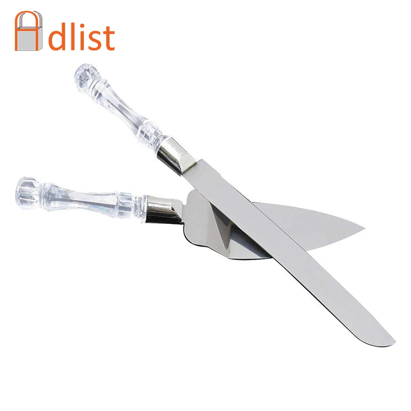 

2pcs Wedding Cake Knife Server set Stainless Steel Cake Spatula Birthday Gift Party Marriage Decorating Acrylic Handle Pizza