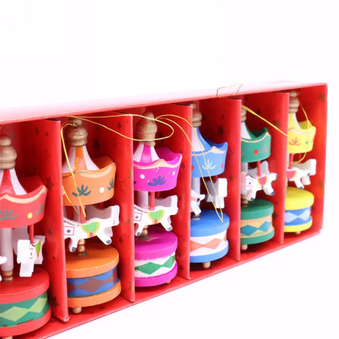 JX-LCLYL 6Pcs Wooden Carousel Horse Ornament Merry-Go-Round Christmas Bedroom Decor New