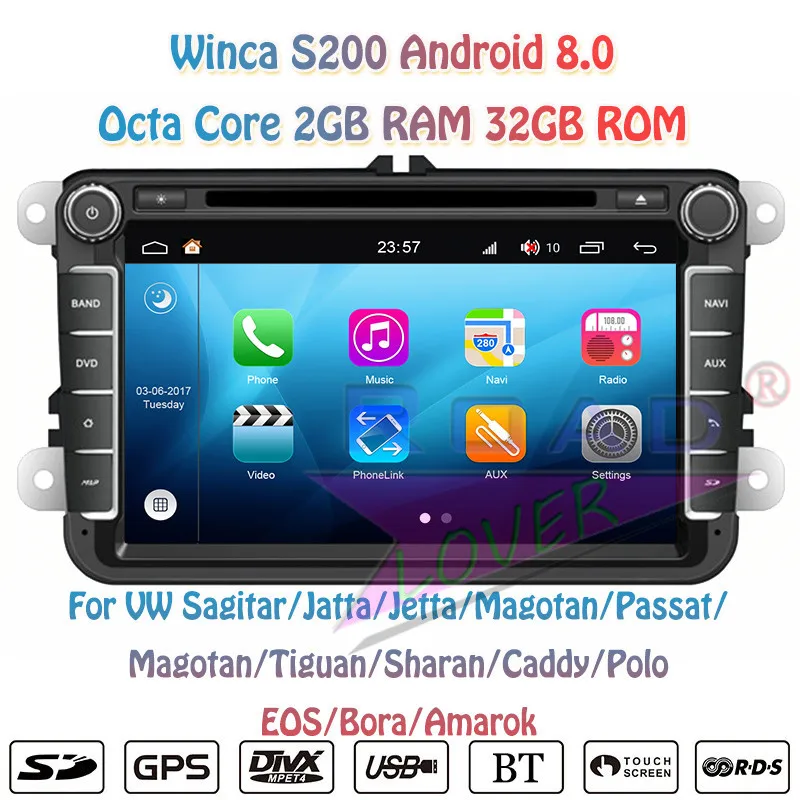 Sale Winca S200 Android 8.0 Car DVD Player Radio For VW Caddy Polo EOS Sharan T5 Bora Amarok Magotan Beetle Stereo GPS Navigation MP3 8