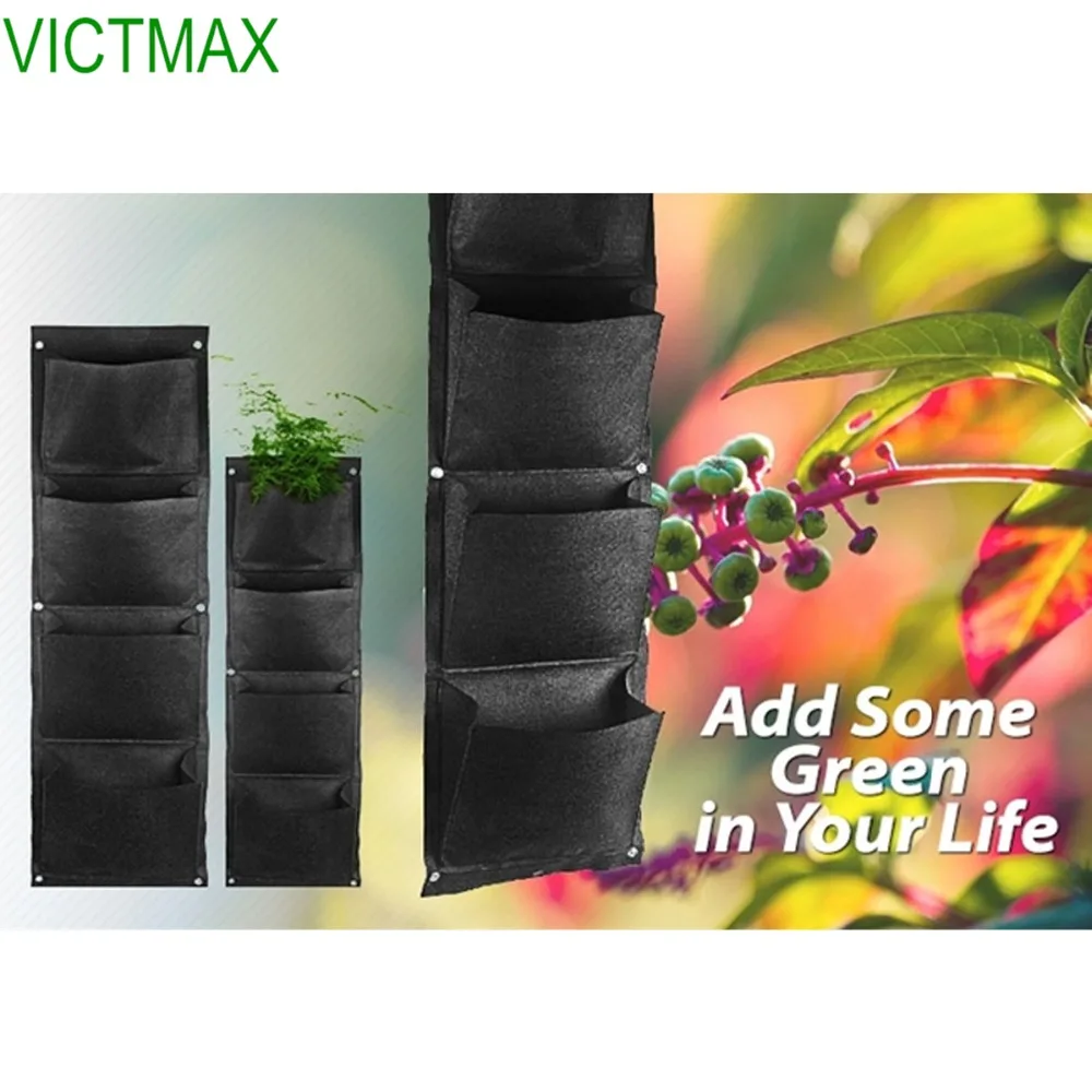 VICTMAX 4 Pockets Wall Mounted Hanging Plant Bags Indoor Wall Garden