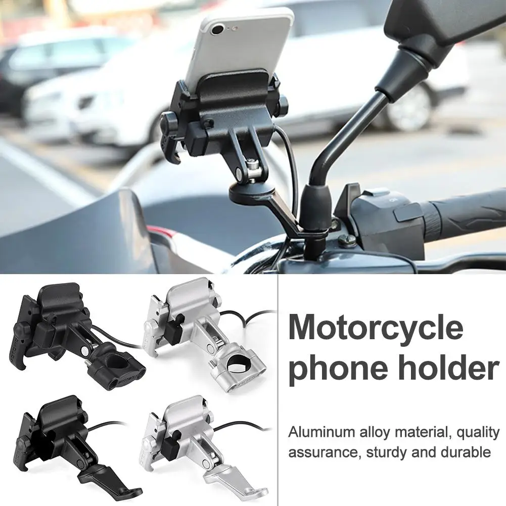 

Motorcycle Electric Car Mobile Phone Holder Rechargeable Aluminum Alloy Phone Stand With USB Charging 360 Degree Rotation