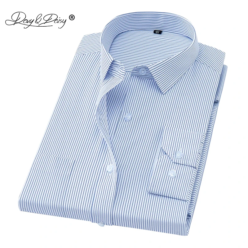 

DAVYDAISY Cotton Men Shirt Long Sleeved Striped Dress Shirts Brand Clothing Business Work Shirt camisa masculina DS172