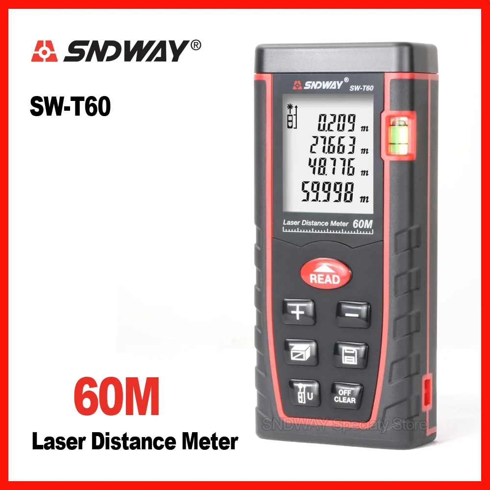 

Genuine Sndway 60m Handheld laser range finder distance tape measure roulette meter trena rangefinder Electronic ruler tool