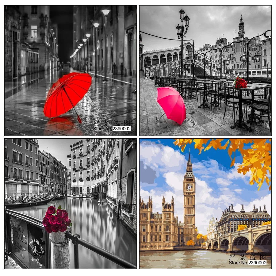 

5D Full Square DIY Diamond Painting Red Umbrella Black White Background Cross Stitch Diamonds Embroidery Mosaic Home Decoration