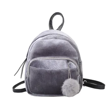 

Mini Pompom Pendant Backpack Women Fashion Velvet Small Backpack Solid Color Luxury Backpack Women Girls Travel School Bags#25