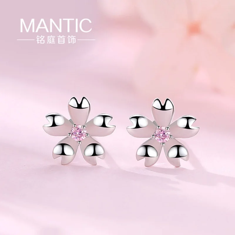 

925 Sterling Silver Darling Daisy Sakura Stud Earring With Clear CZ Compatible with Jewelry Special gift for women MT0036