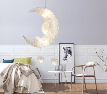 

Baby Kid's Room Modern Moon&Star Pendant Lights Child Bedroom Lamps Aluminum Living Room Home Decoration 110/220V