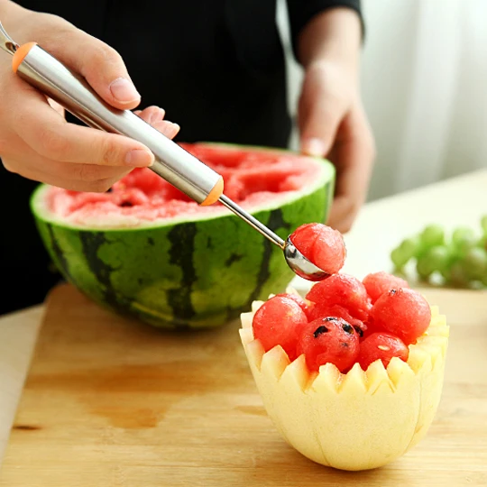 100 pcs Double End Multi Function Stainless Steel Fruit Melon Baller Carving Knife Ice Cream Scoop Spoon Kitchen Tools | Дом и сад