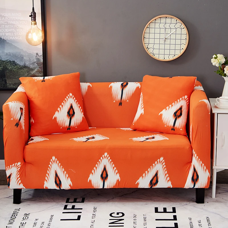 Orange Bohemian Feather Universal Stretch Sofa Covers Elastic Couch/Corner Slipcovers Tight Wrap
