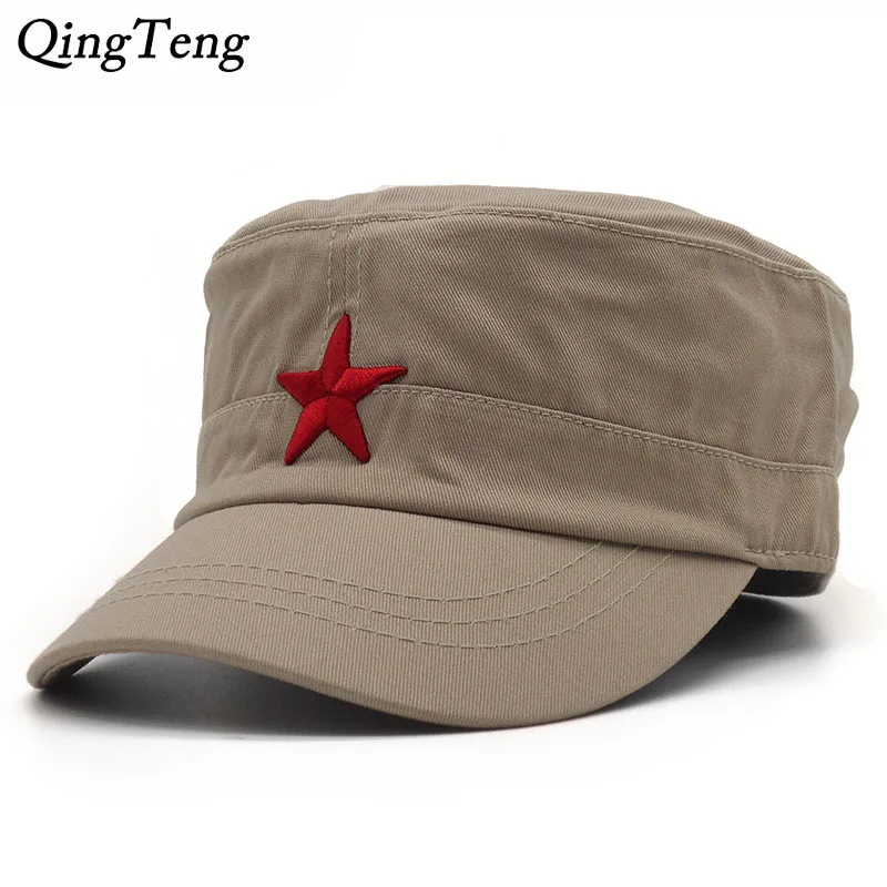 Fashion Military Cap Red Star Embroidered Flat Hats Army Cap Outdoor