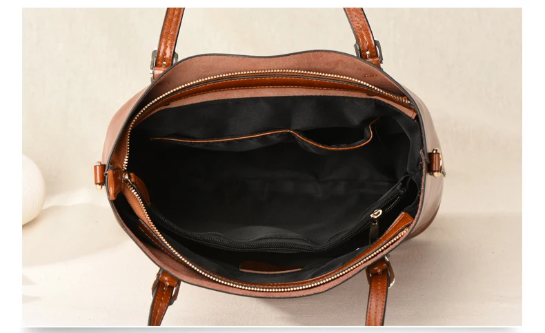 GESUNRY Brand 2018 Fashion Women Handbag Genuine Leather Women Bag Soft Oil Wax Leather Shoulder Bag Large Capacity Casual Tote (18)