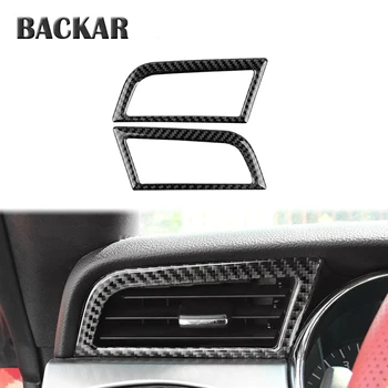 

BACKAR Carbon Fiber Dashboard AC Headlight Frame Tirm Styling Stickers For Ford Mustang 2017 2015 2016 GT500 GT350 Accessories