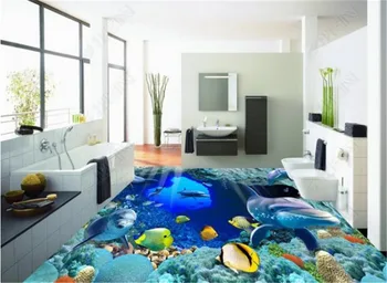 

Custom Any Size 3D Mural Wallpaper 3D Bathroom Children's Underwater World Fish School Interior Flooring Wallpaper Mural