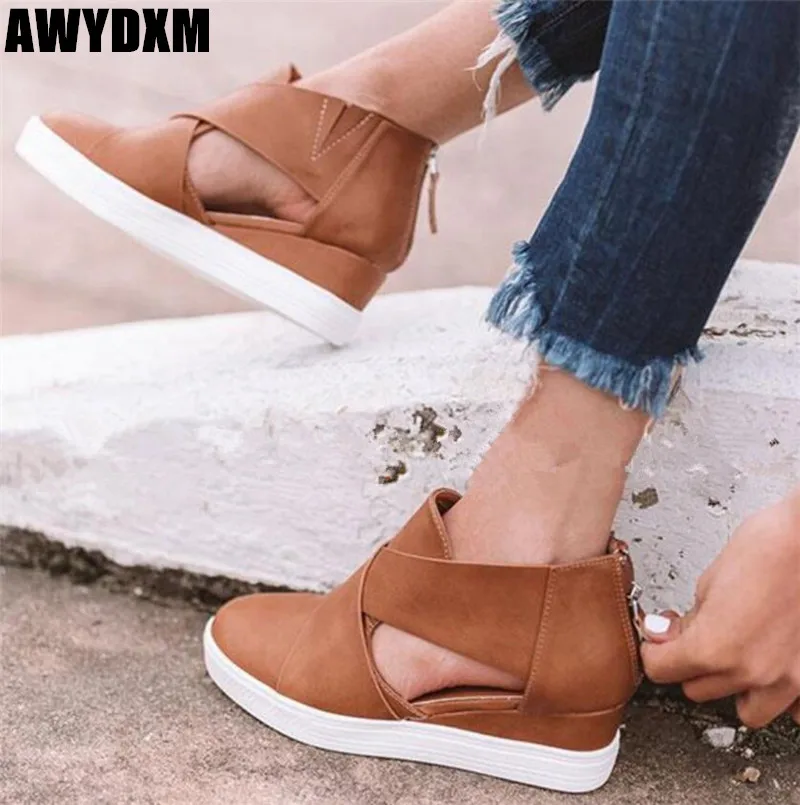 

Woman casual shoes spring new Round head Hollow Breathable Platform wedge shoes outdoor Comfort slip on women shoes Mujer S015
