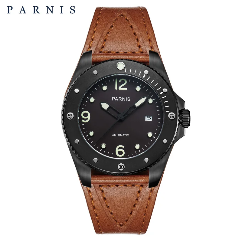 Parnis, 43 мм, мужские часы, механические, повседневные, вращающиеся, с керамическим ободком, для спорта, дайвер, автоматические часы Miyota 8215, для мужчин, подарок для мужчин - Цвет: coffee dial2