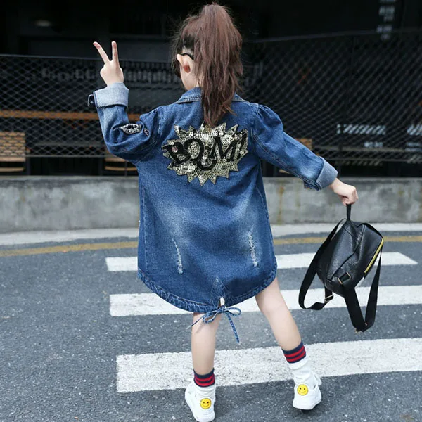 

Girl's long-sleeved denim trench coat. 3-12 years old