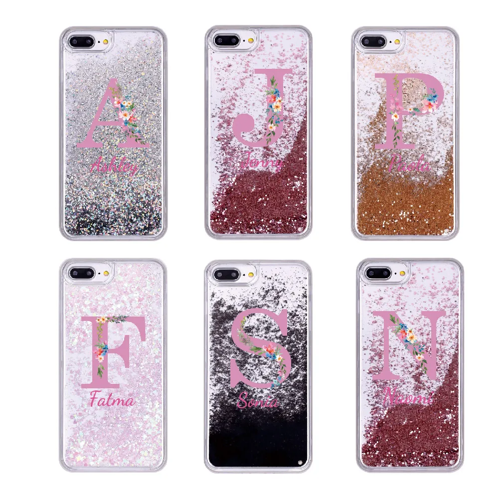 

Text Custom Personalisation Float Glitter Sparkle Rose Gold Floral Soft Phone Case For iPhone 6 6S XS Max 7 7Plus 8 8Plus X