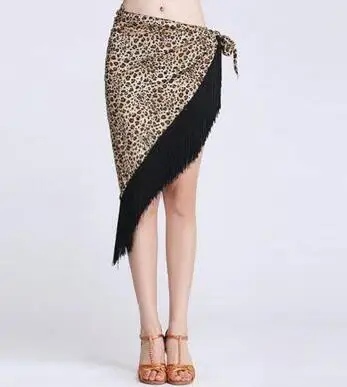 Латинская юбка для танцев для Для женщин 7 цветов Профессиональный Сумба кисточкой Танцы юбка взрослый дешевый Румба латиноамериканские танцы платье - Цвет: Leopard and black