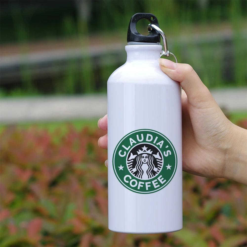 Funny Creative Name Customize Coffee Bottle 600ml Aluminum Travel Bottle Water Outdoor Sport Biking Cool Bottle with Carabiner