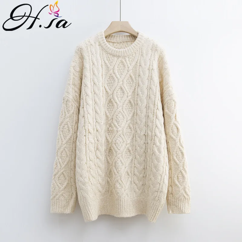

H.SA Women Long Sweaters 2019 Loose Oversized Jumpers Casual Knit Twisted Pullovers Candy Color Female Pullover Sweaters Winter