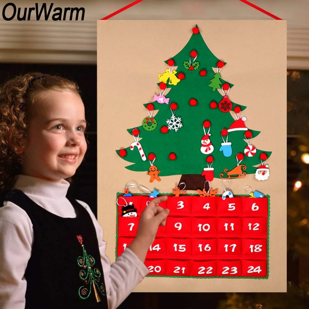 OurWarm Рождественский Войлок Адвент календарь с карманом обратного отсчета календарь настенный DIY Новогоднее Рождественское украшение