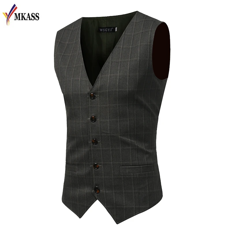 Men Suit Vests New Autumn 2018 Hot Sale Mens Slim Fit Plaid Woolen