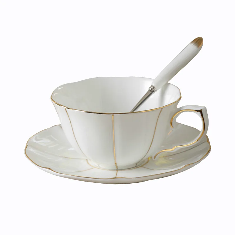 220ml European Style Gold rim Bone Porcelain coffee Cup saucer set