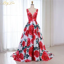 Красное вечернее платье с цветочным узором, модель, длинное платье с v-образным вырезом, цветное платье для выпускного вечера, вечернее платье Abendkleider Vestido robe de soiree