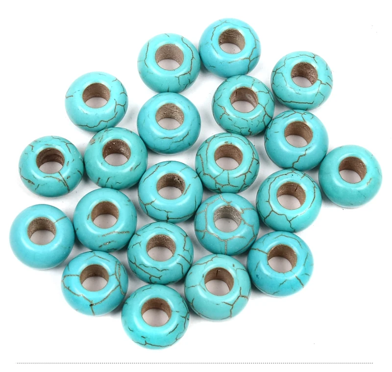 Wholesale Circles Blue White Big Hole Turquoises Bead Natural Stone Beads Loose Spacer Beads For Jewelry Making Diy Bracelet (3)