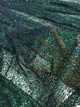 

Newest Sophia-10.1907 african tulle mesh fabric sparkly glued glitter sequins lace fabric for party dress