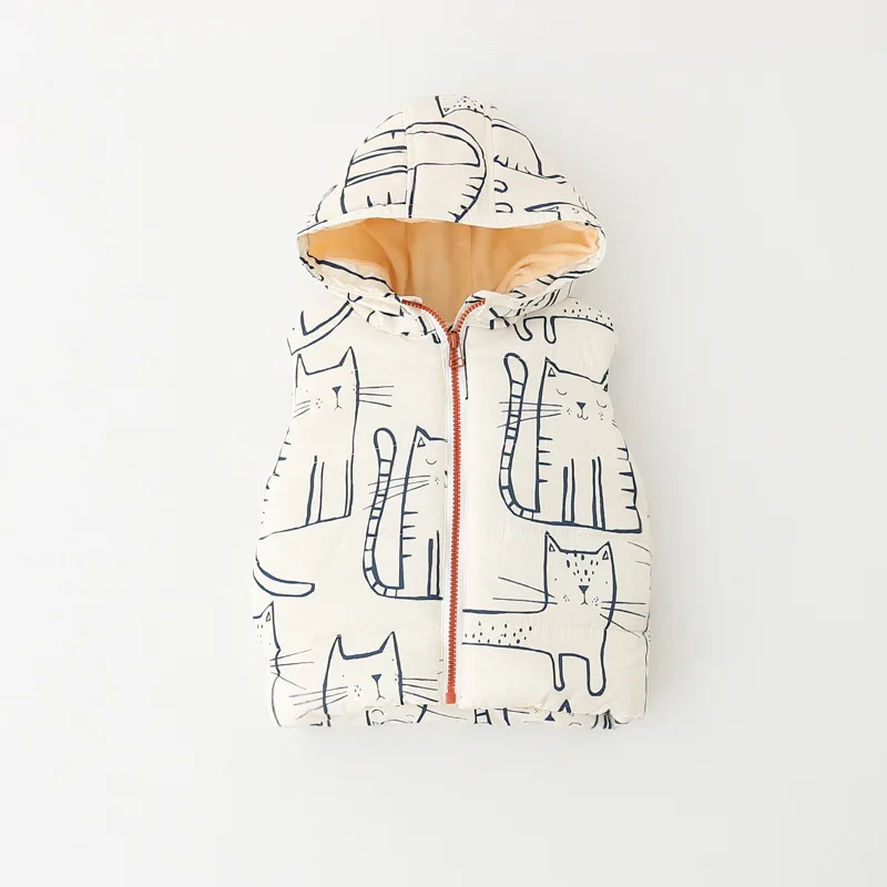 

Girls Vest Boys Winter Waist Coat Fashin Cat Printed Thick Hoody Waist Jacket for Kids Boy Warm Outerwear Outfit
