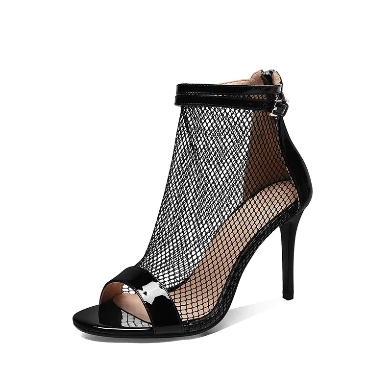 

Mesh Cloth Open Toe Purity Color Stilettos High Heels Sandals Boots Shallow Mouth Patent Leather Europe And America Sexy Shoes