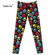 CANDICE ELSA, женские леггинсы, эластичные леггинсы для фитнеса, с принтом собачьей лапы, леггинсы для тренировки, женские штаны, Прямая поставка размера плюс